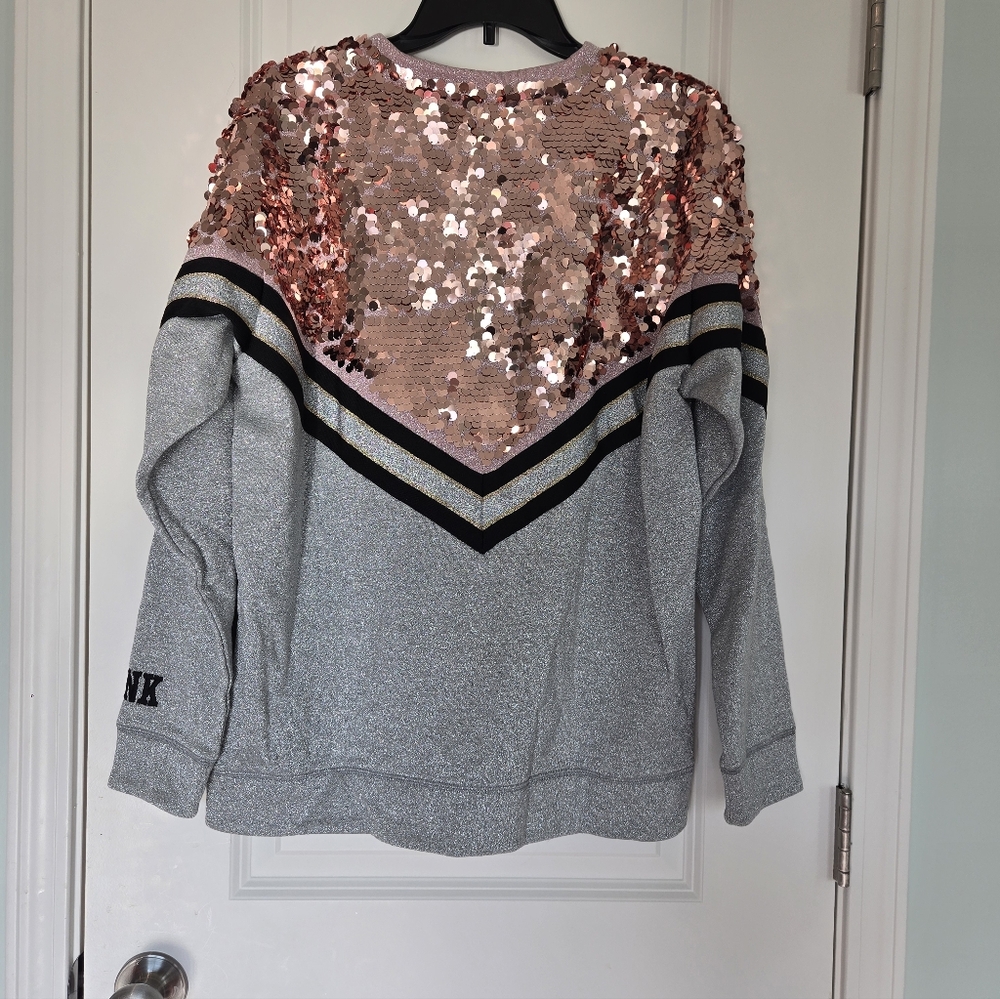 Victoria's Secret PINK Rose Gold/pink Gray Sparkly Sequin Sweater Medium NWOT - Picture 7 of 9